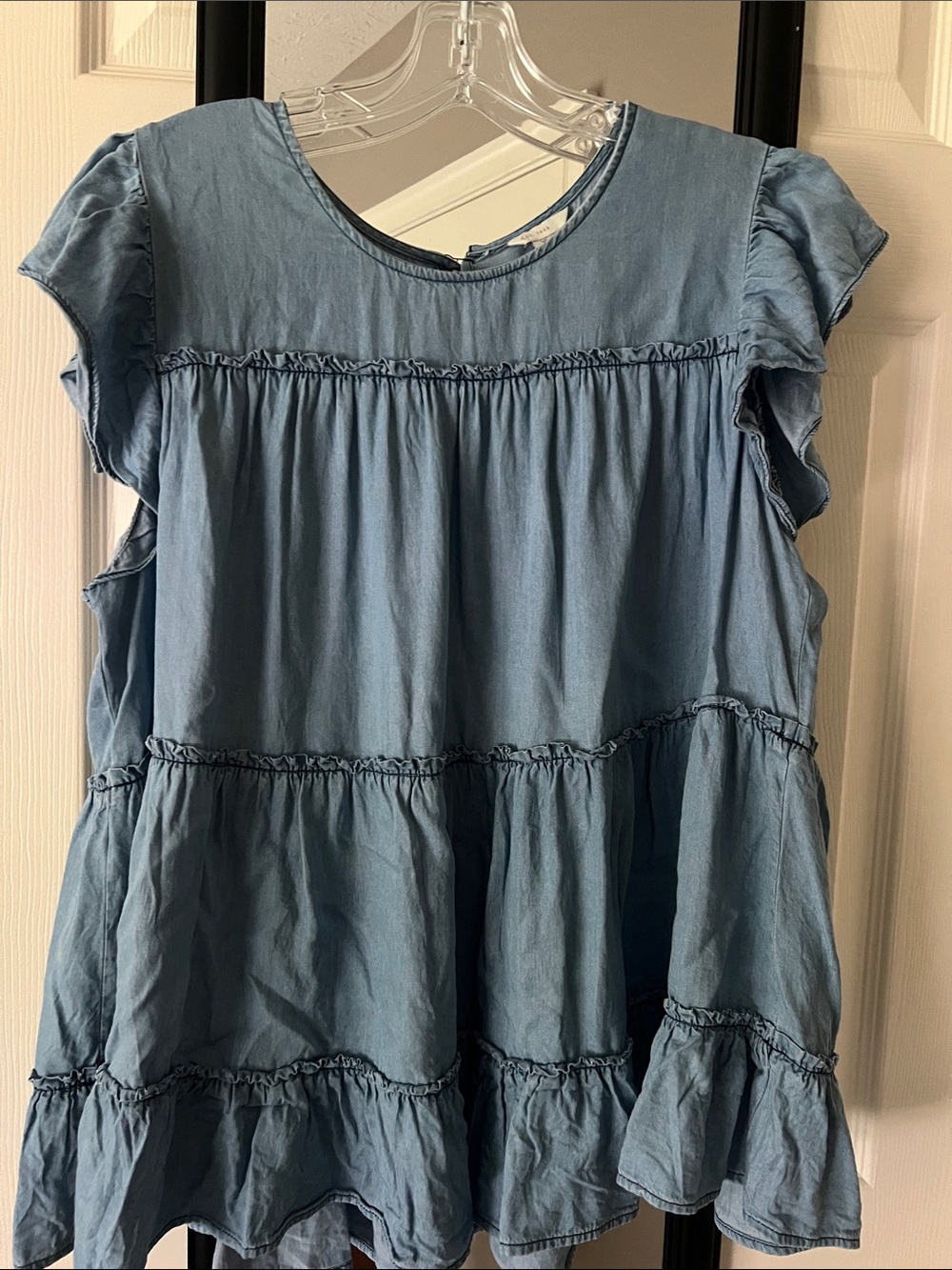 Women’s Light Blue Tiered Ruffle Blouse